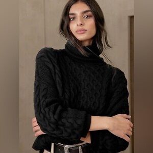 Vintage moda large cable knit cotton oversized turtleneck chunky sweater